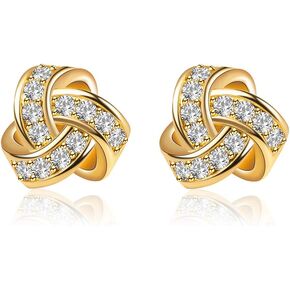 Q&D&S 14K Gold Plated Stud Earrings 925 Sterling Silver CZ Earrings Love Knot Post Cubic Zirconia Earrings For Women