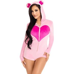 Leg Avenue Womens Sweetheart Bear Zip Up Romper With Heart AccentsCostume