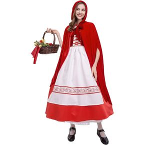 FYMNSI Women's Gothic Red Riding Hood Costume Halloween Cosplay Fancy Dress + Clock Cape Make up Party Christmas Outfit