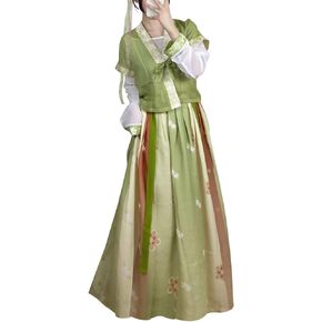 Women's Modern Hanfu Dress Round Collar Duijin Qiyao Ruqun Chinese Tang Dynasty Traditional Costume Dance Performance Wear