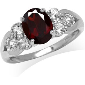 Silvershake Oval Shape Birthstone Gemstones White Gold Plated 925 Sterling Silver Engagement Anniversary Right Hand Ring Jewelry for Women