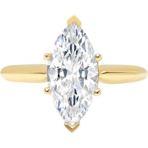 Clara Pucci 2.50 ct Brilliant Marquise Cut Solitaire Moissanite Gem 6-Prong Engagement Wedding Bridal Promise Anniversary Ring Solid 18K Yellow Gold for Women