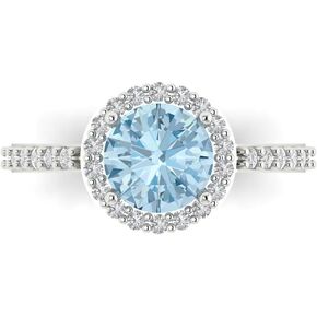Clara Pucci 2.37ct Round Cut Solitaire Halo Genuine Natural Light Sea Blue Aquamarine designer Modern Accent Ring 14k White Gold