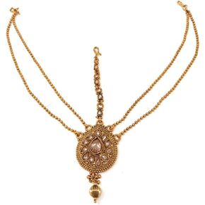 Duel On Jewel Gold Plated Indian Traditional Bridal Damini Head Forehead Hair Ornament - Womens Headpiece For Dandiya Wedding Party Dance