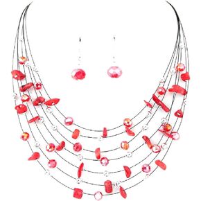 Pingyongchang Bohemian 3- Layer Illusion Thread Long Necklace Earrings set with Ladies Crystal beads