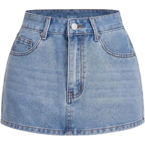 SHENHE Women's Denim Mini Skirt Low Rise Button Zip Fly Casual Y2k Mini Jean Skirt