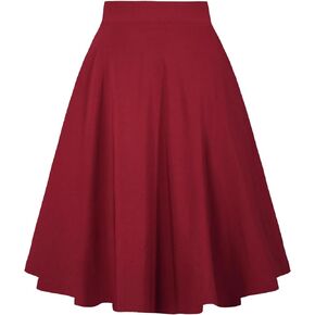 Moon Wood Women's Plus Size Midi Skirt-High Waist A-Line Pockets Flared Skater Skirts
