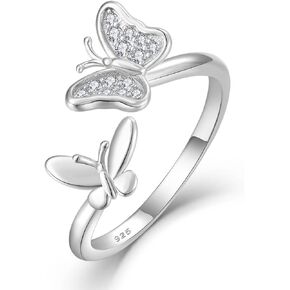 STARCHENIE Butterfly Ring for Women 925 Sterling Silver Adjustable Rings Size 7