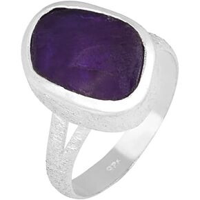 Silver Eternity Raw Amethyst Solid 925 Sterling Silver Textured Bold Ring Jewelry
