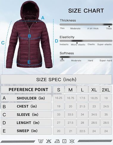 Womens Puffer Jacket Lightweight Packable Long Winter Coats Waterproof Down Jacket, Burgundy L in Kuwait