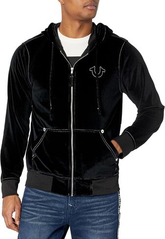 TRUE RELIGION mens Velour Big T Zip Up Hoodie Hooded Sweatshirt in Saudi Arabia