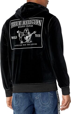 TRUE RELIGION mens Velour Big T Zip Up Hoodie Hooded Sweatshirt in Saudi Arabia