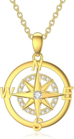 SISGEM Solid 14K Gold Compass Necklace for Women,Real Gold Compass Necklace Pendant Necklace with Cubic Zirconia Jewelry Gifts for Christmas Birthday Graduation Daughter Wife Sister,16+2 inch in Saudi Arabia
