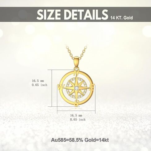 SISGEM Solid 14K Gold Compass Necklace for Women,Real Gold Compass Necklace Pendant Necklace with Cubic Zirconia Jewelry Gifts for Christmas Birthday Graduation Daughter Wife Sister,16+2 inch in Saudi Arabia
