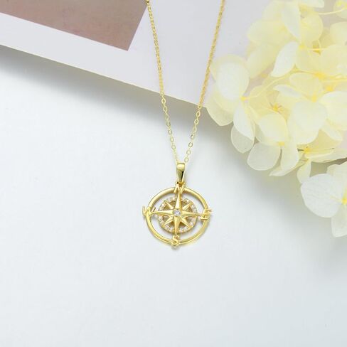 SISGEM Solid 14K Gold Compass Necklace for Women,Real Gold Compass Necklace Pendant Necklace with Cubic Zirconia Jewelry Gifts for Christmas Birthday Graduation Daughter Wife Sister,16+2 inch in Saudi Arabia