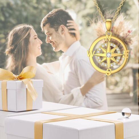 SISGEM Solid 14K Gold Compass Necklace for Women,Real Gold Compass Necklace Pendant Necklace with Cubic Zirconia Jewelry Gifts for Christmas Birthday Graduation Daughter Wife Sister,16+2 inch in Saudi Arabia