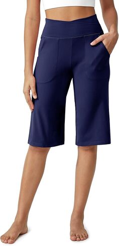 G4Free Capri Pants for Women 14" Knee Length Wide Leg Yoga Capris Dressy Casual Summer Crop Pants with Pockets in Kuwait