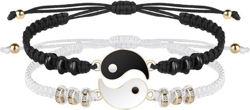 سوار مضفر يين يانغ متطابق، سوار حبلي قابل للتعديل، لأساور الصداقة للصديق والصديقة وأفضل الأصدقاء والحبيب، مع صندوق هدايا in Kuwait