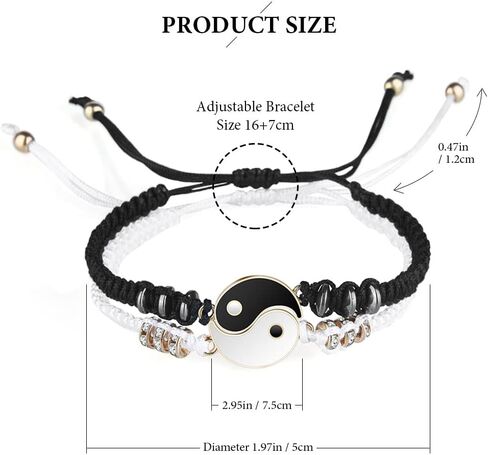 سوار مضفر يين يانغ متطابق، سوار حبلي قابل للتعديل، لأساور الصداقة للصديق والصديقة وأفضل الأصدقاء والحبيب، مع صندوق هدايا in Kuwait