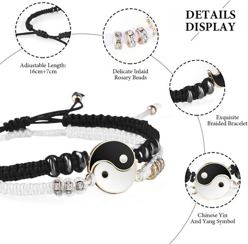 سوار مضفر يين يانغ متطابق، سوار حبلي قابل للتعديل، لأساور الصداقة للصديق والصديقة وأفضل الأصدقاء والحبيب، مع صندوق هدايا in Kuwait