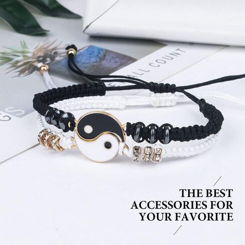 سوار مضفر يين يانغ متطابق، سوار حبلي قابل للتعديل، لأساور الصداقة للصديق والصديقة وأفضل الأصدقاء والحبيب، مع صندوق هدايا in Kuwait