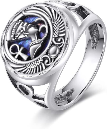 YFN Egyptian Queen Ring Sterling Silver Nefertiti Ring Abalone Shell Egypt Jewelry Gifts for Women Girls in Saudi Arabia