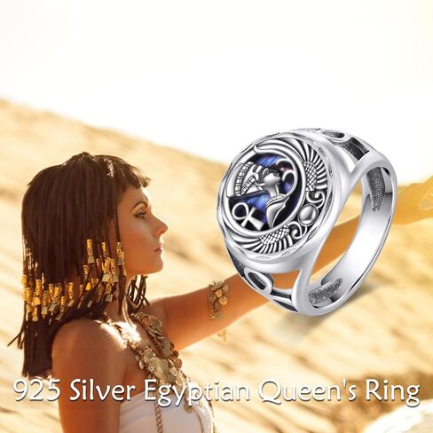 YFN Egyptian Queen Ring Sterling Silver Nefertiti Ring Abalone Shell Egypt Jewelry Gifts for Women Girls in Saudi Arabia