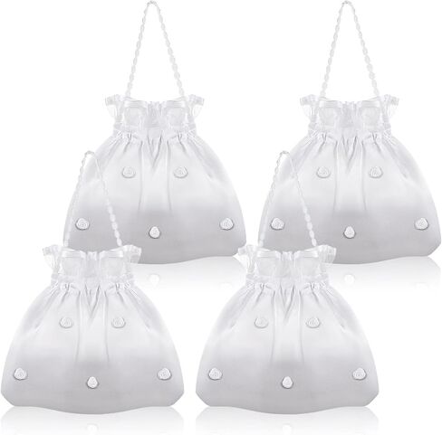4 Pcs Satin Bridal Wedding Money Bag Wedding Satin Gift Bag Bridal Showers Handbag with Pearl White Bridesmaid Bridal Satin Flower Decorated Bag for Wedding Favor Dollar Dance Bridal Purse in Saudi Arabia