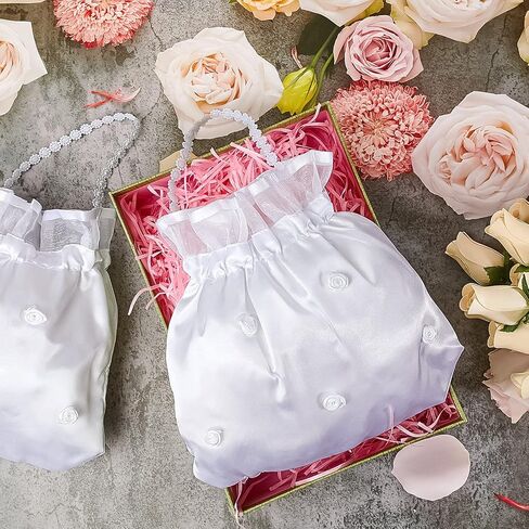 4 Pcs Satin Bridal Wedding Money Bag Wedding Satin Gift Bag Bridal Showers Handbag with Pearl White Bridesmaid Bridal Satin Flower Decorated Bag for Wedding Favor Dollar Dance Bridal Purse in Saudi Arabia