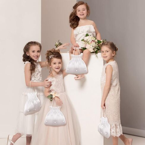 4 Pcs Satin Bridal Wedding Money Bag Wedding Satin Gift Bag Bridal Showers Handbag with Pearl White Bridesmaid Bridal Satin Flower Decorated Bag for Wedding Favor Dollar Dance Bridal Purse in Saudi Arabia