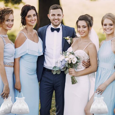 4 Pcs Satin Bridal Wedding Money Bag Wedding Satin Gift Bag Bridal Showers Handbag with Pearl White Bridesmaid Bridal Satin Flower Decorated Bag for Wedding Favor Dollar Dance Bridal Purse in Saudi Arabia