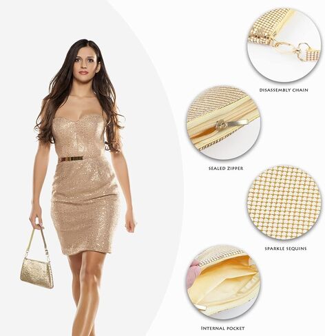 AOYUNHUI Gold Clutch Purses Evening Bag for Women Chic Evening Bags Purse Bling with a gold Detachable Shoulder Chain Shiny Handle Bag for Girls Women-Gold in Kuwait