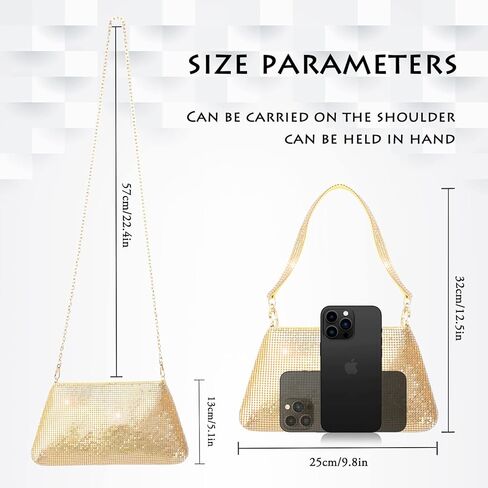 AOYUNHUI Gold Clutch Purses Evening Bag for Women Chic Evening Bags Purse Bling with a gold Detachable Shoulder Chain Shiny Handle Bag for Girls Women-Gold in Kuwait