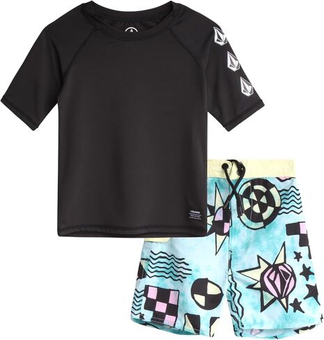 Volcom Baby Boys Swimsuit Set 2 Piece Short Sleeve Rash Guard & Swim Trunks | Lightweight Quick-Dry Fabric for Pool or Beach Play, Comfortable Coverage Great for Summer Outings in Saudi Arabia