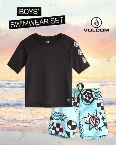 Volcom Baby Boys Swimsuit Set 2 Piece Short Sleeve Rash Guard & Swim Trunks | Lightweight Quick-Dry Fabric for Pool or Beach Play, Comfortable Coverage Great for Summer Outings in Saudi Arabia