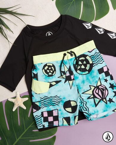 Volcom Baby Boys Swimsuit Set 2 Piece Short Sleeve Rash Guard & Swim Trunks | Lightweight Quick-Dry Fabric for Pool or Beach Play, Comfortable Coverage Great for Summer Outings in Saudi Arabia