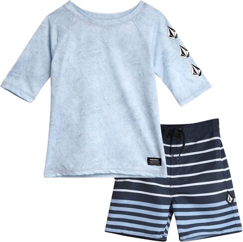 Volcom Baby Boys Swimsuit Set 2 Piece Short Sleeve Rash Guard & Swim Trunks | Lightweight Quick-Dry Fabric for Pool or Beach Play, Comfortable Coverage Great for Summer Outings in Saudi Arabia