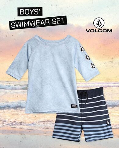Volcom Baby Boys Swimsuit Set 2 Piece Short Sleeve Rash Guard & Swim Trunks | Lightweight Quick-Dry Fabric for Pool or Beach Play, Comfortable Coverage Great for Summer Outings in Saudi Arabia
