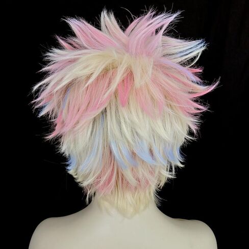 Anogol Hair Cap+ 3 Pcs ( 1 Pair of Glasses +1 Bandana ) Short Blonde Wig with Blue Pink Highlight Blonde Cosplay Wig for Women Girls Synthetic Hair Wig Halloween Party Costume Wig in Saudi Arabia