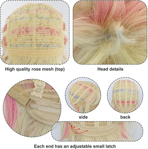 Anogol Hair Cap+ 3 Pcs ( 1 Pair of Glasses +1 Bandana ) Short Blonde Wig with Blue Pink Highlight Blonde Cosplay Wig for Women Girls Synthetic Hair Wig Halloween Party Costume Wig in Saudi Arabia