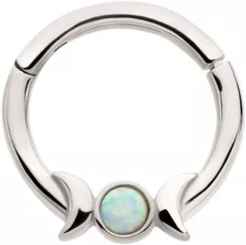 Pierced Owl 16GA 316L Stainless Steel Triple Moon Phase with White Synthetic Opal Center Hinged Segment Ring in Saudi Arabia