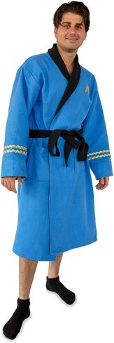 روب فاكتوري رداء حمام للكبار من ستار تريك: رداء حمام قطني منسوج بنمط وافل من السلسلة الأصلية | أزرق طبي، أزرق، مقاس واحد, أزرق, مقاس واحد in Kuwait