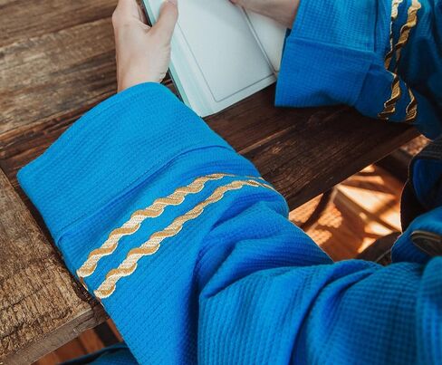 روب فاكتوري رداء حمام للكبار من ستار تريك: رداء حمام قطني منسوج بنمط وافل من السلسلة الأصلية | أزرق طبي، أزرق، مقاس واحد, أزرق, مقاس واحد in Kuwait