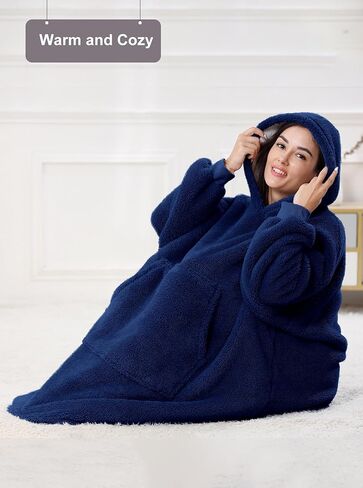 Artfasion بطانية بغطاء للرأس يمكن ارتداؤها كبيرة الحجم: بطانيات سويت شيرت مريحة مع غطاء رأس وجيب كبير للبالغين والنساء والرجال in Kuwait