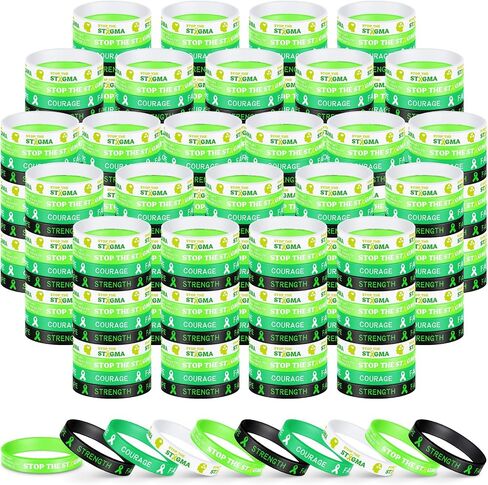 Bulk Mental Health Awareness Bracelet Green Awareness Ribbon Silicone Bracelets with Inspirational Saying Disease Awareness Wristbands Hope Strength Faith Courage Bracelets in Saudi Arabia