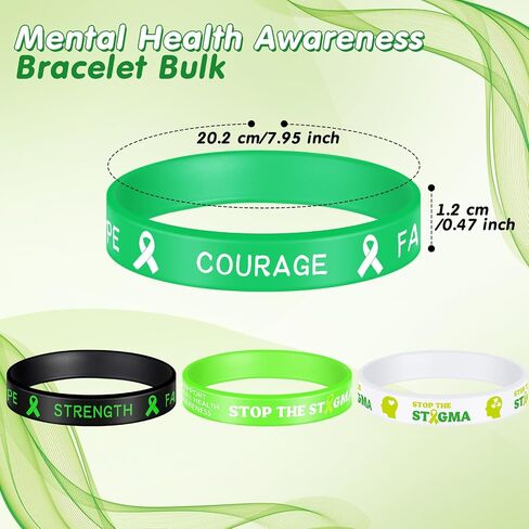 Bulk Mental Health Awareness Bracelet Green Awareness Ribbon Silicone Bracelets with Inspirational Saying Disease Awareness Wristbands Hope Strength Faith Courage Bracelets in Saudi Arabia