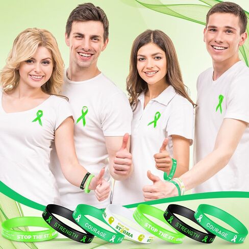 Bulk Mental Health Awareness Bracelet Green Awareness Ribbon Silicone Bracelets with Inspirational Saying Disease Awareness Wristbands Hope Strength Faith Courage Bracelets in Saudi Arabia