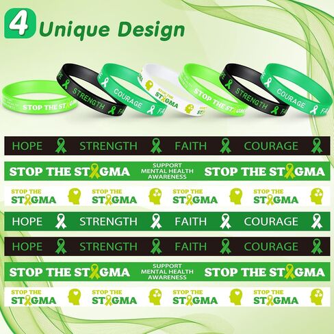 Bulk Mental Health Awareness Bracelet Green Awareness Ribbon Silicone Bracelets with Inspirational Saying Disease Awareness Wristbands Hope Strength Faith Courage Bracelets in Saudi Arabia