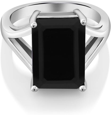 Gem Stone King 925 Sterling Silver Black Onyx Solitaire Ring For Women (6.60 Cttw, Emerald Cut 14X10MM, Gemstone Birthstone, Available In Size 5, 6, 7, 8, 9) in Saudi Arabia