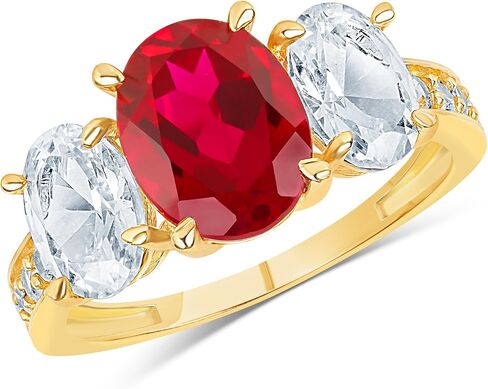 MAX + STONE 10k Solid Gold Gemstone Ring for Women | three Stone Birthstone Rings | Hypoallergenic Statement Cocktail Rings in Sizes 6 to 8 in Saudi Arabia